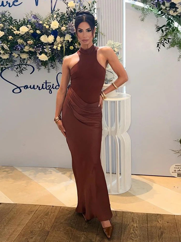 Satin Hollow-Out Maxi Dress