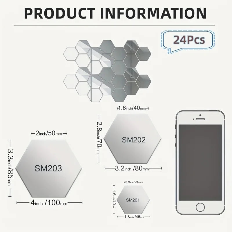 10PCS Hexagon 3D Mirror Wall Stickers