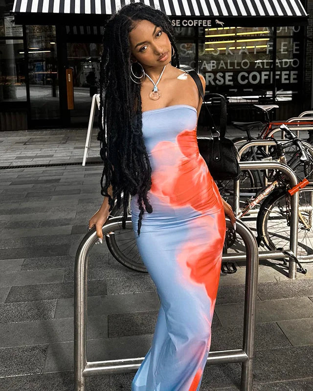 Strapless Printed Maxi Dress